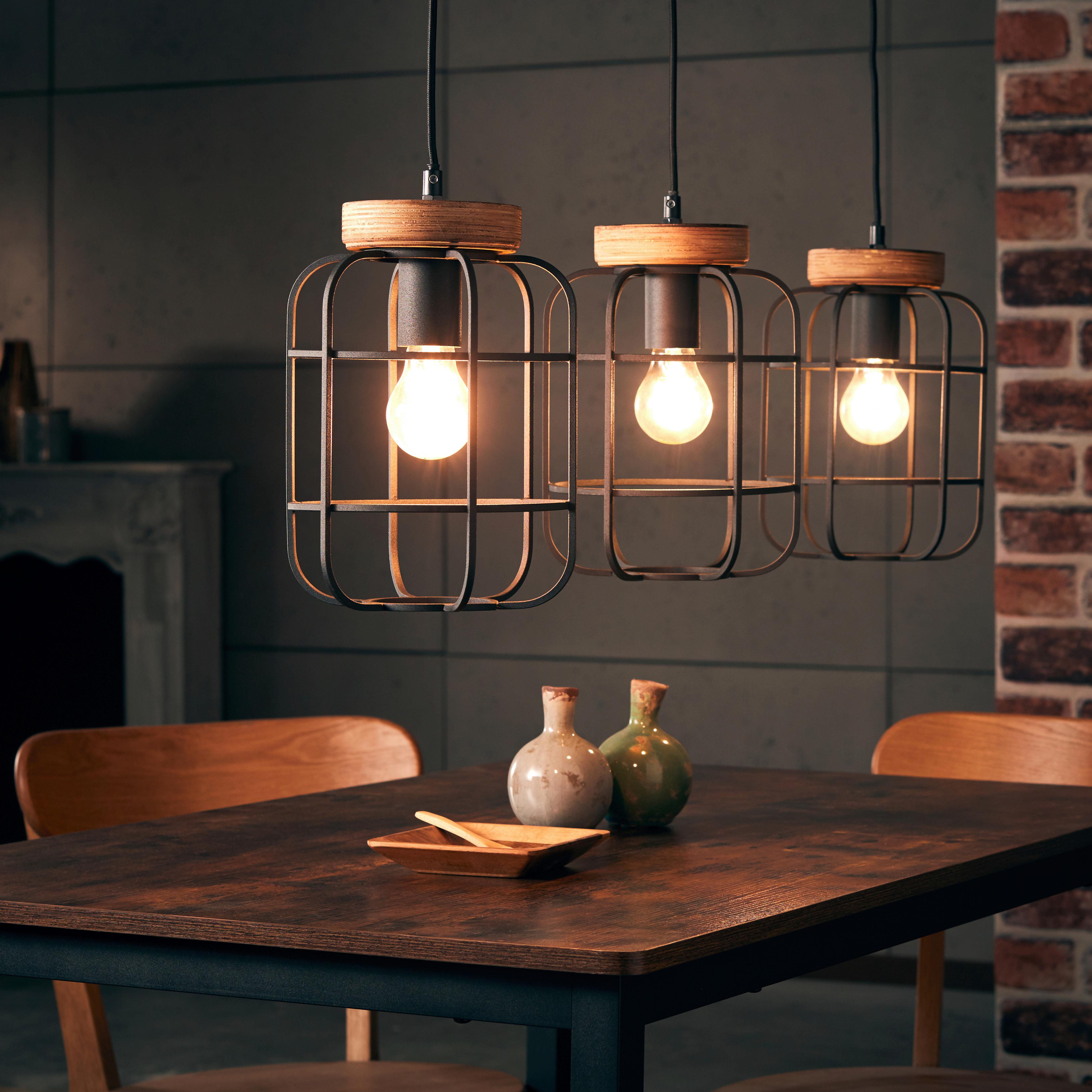 Hängeleuchte Gwen H: 142 Cm 3-Flammig, Braun/schwarz - Schwarz/Braun, Design, Holz/Metall (100/20/142cm) - Brilliant