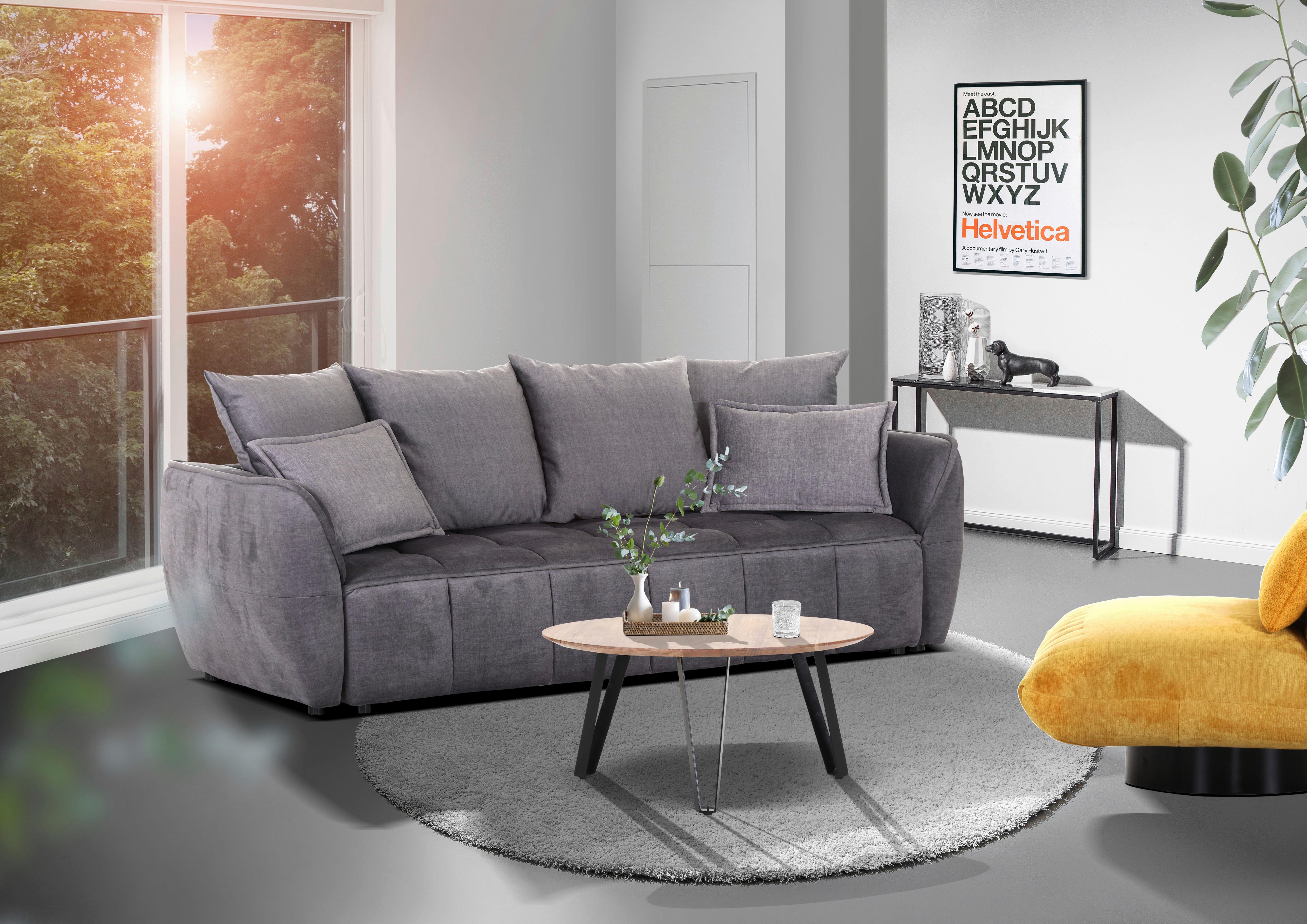2-Sitzer-Sofa Mit Schlaffunktion Meyford B:250cm - Dunkelgrau/Schwarz, KONVENTIONELL, Textil (250/70/118cm) - MID.YOU