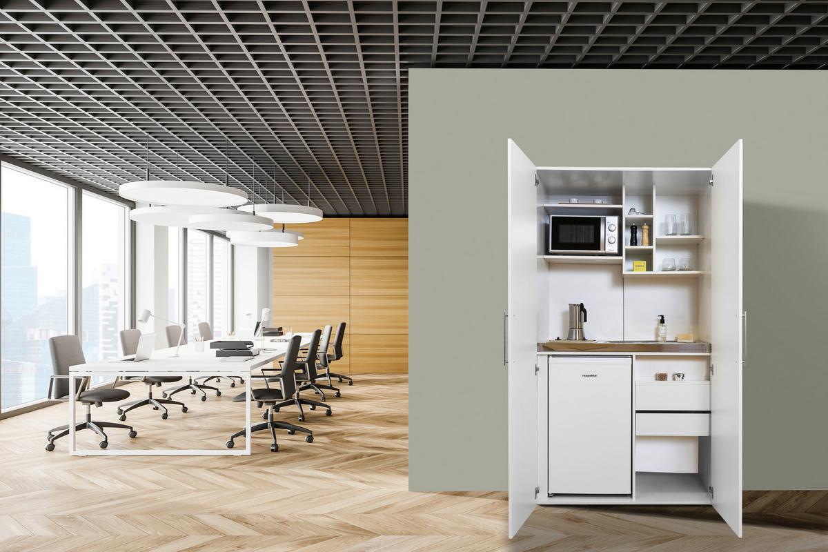 Schrankküche Mit Kühlschrank + Mikrowelle 104 Cm Elegant - Weiß, MODERN, Holzwerkstoff/Metall (104/193/67cm) - Respekta