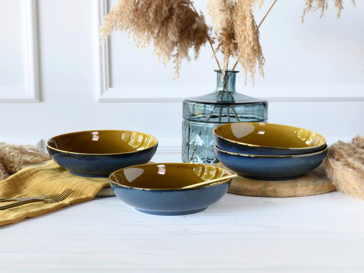 Schüsselset Mallorca Blau, Braun 4--Teilig - Blau/Braun, Basics, Keramik - Creatable