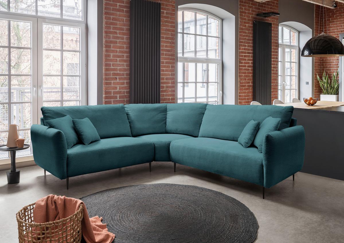 Ecksofa Vanilla Petrol S: 256x256 cm - Petrol/Schwarz, Design, Textil (256/256cm) - Livetastic