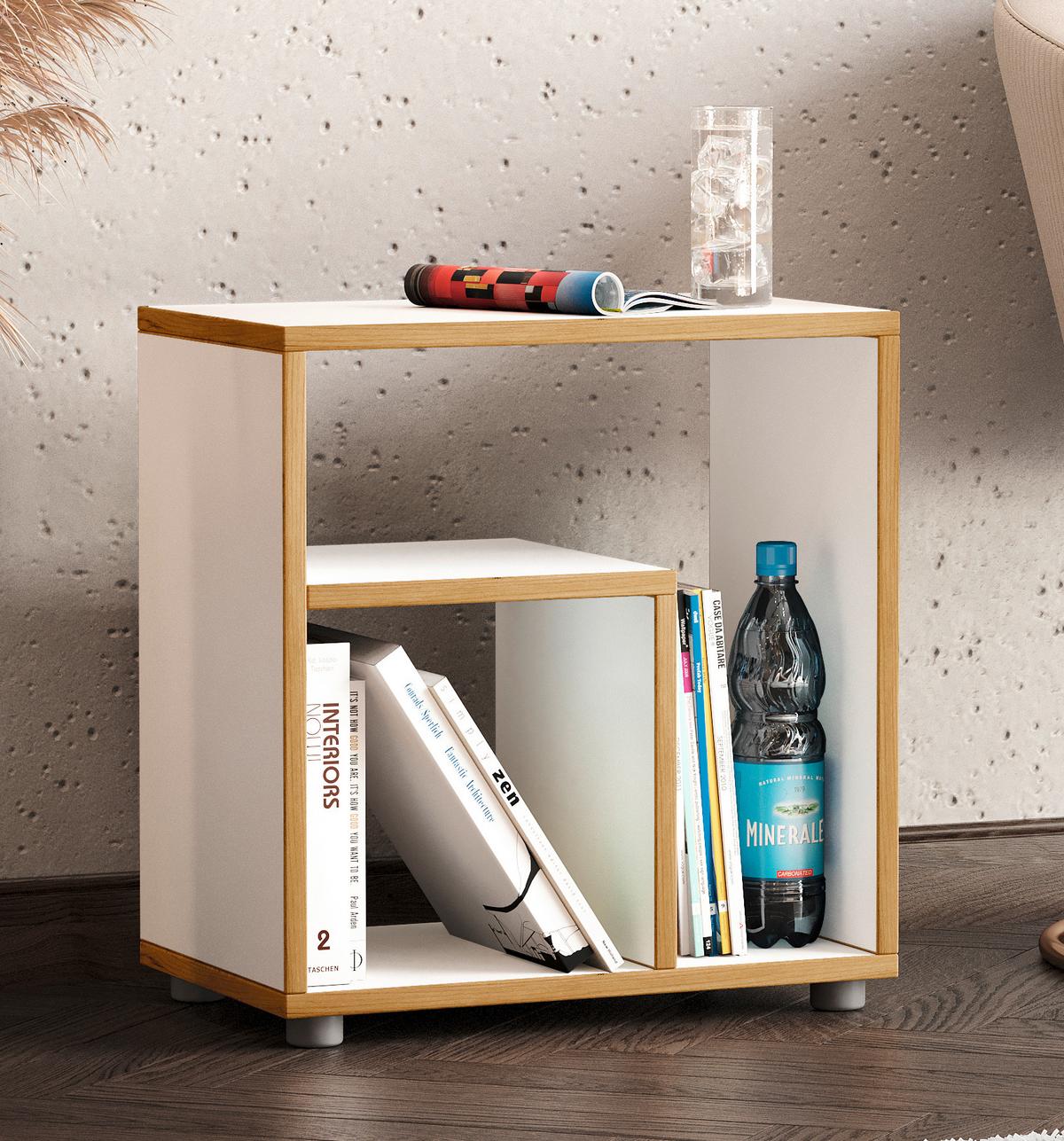 Beistelltisch Zeito Honigeiche/Weiß B: 55 cm - Honigeiche/Schwarz, Design, Holzwerkstoff/Kunststoff (50/55/30cm) - MID.YOU