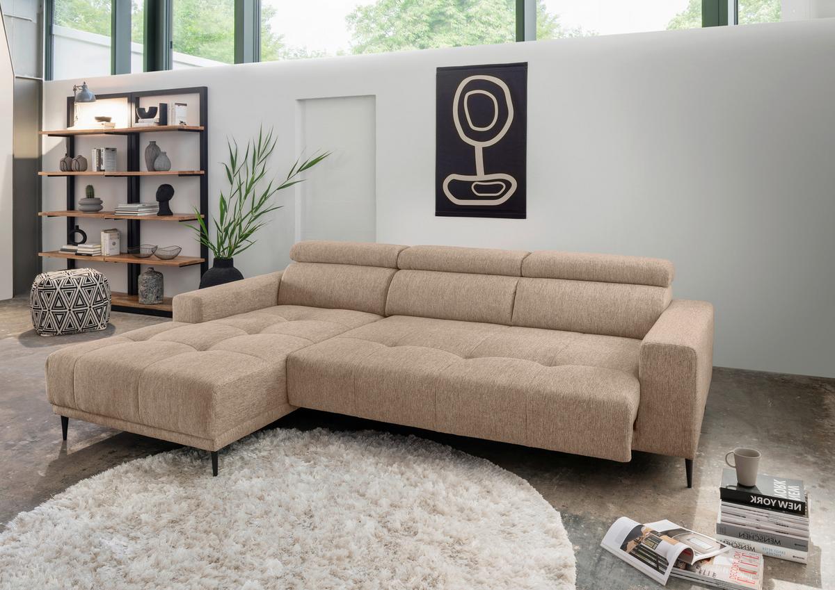 Ecksoga Intera Hellbraun S: 188x276 Cm - Hellbraun/Schwarz, KONVENTIONELL, Textil (188/276cm) - Livetastic