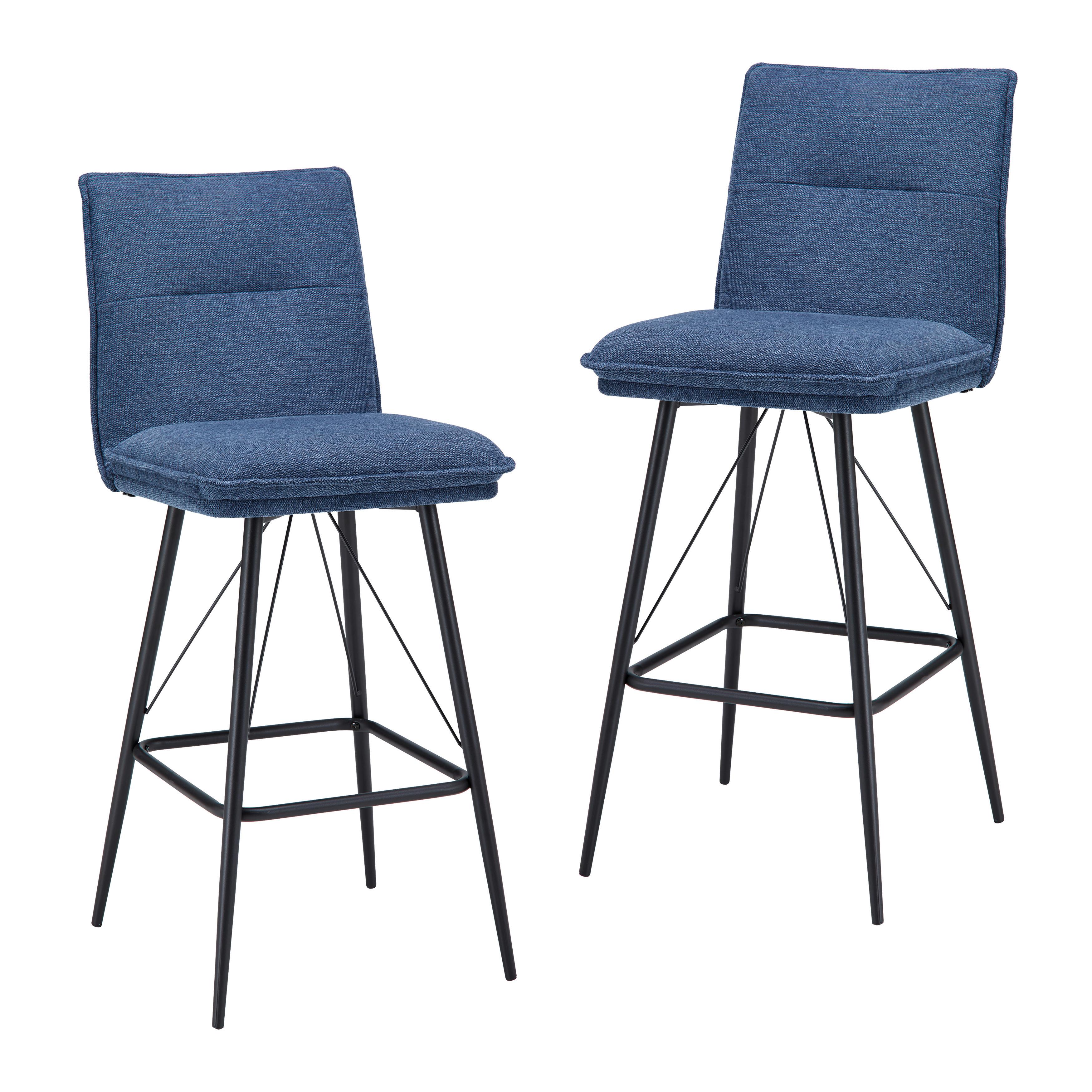 Sada barových stoličiek BORIS modrá 2ks - čierna/modrá, Modern, kov/textil (44/107/56cm) - Bessagi Home