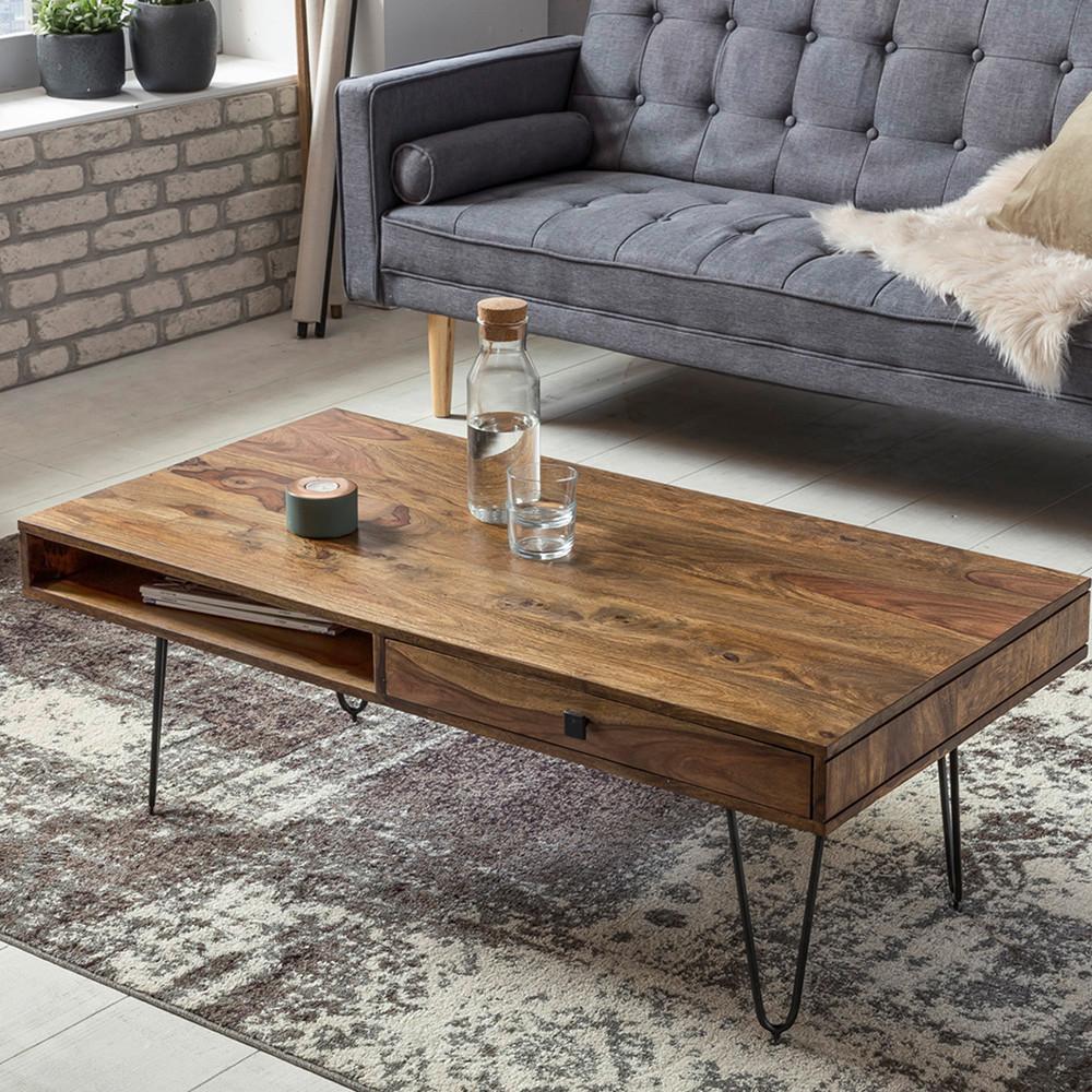 Konferenčný stolík Bagli masív - čierna/farba indického palisandra, Design, kov/drevo (117/60/40cm) - MID.YOU