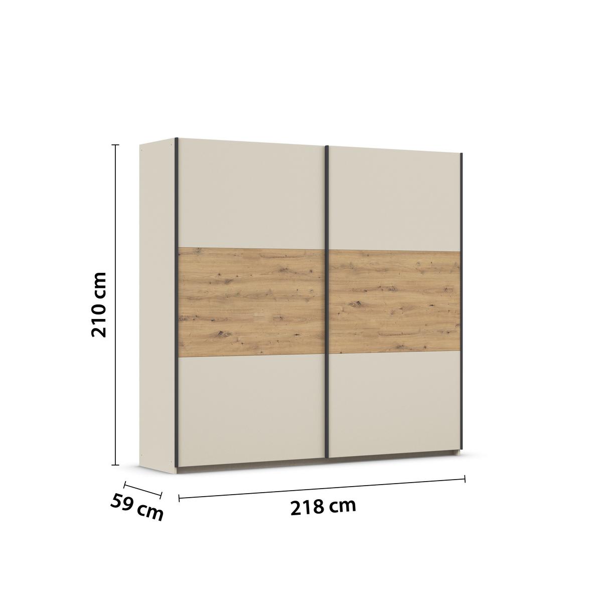 Schwebetürenschrank Neo Champagner Eiche Artisan Dekor - Champagner/Eiche Artisan, MODERN, Holzwerkstoff (218/210/59cm) - Rauch Möbel