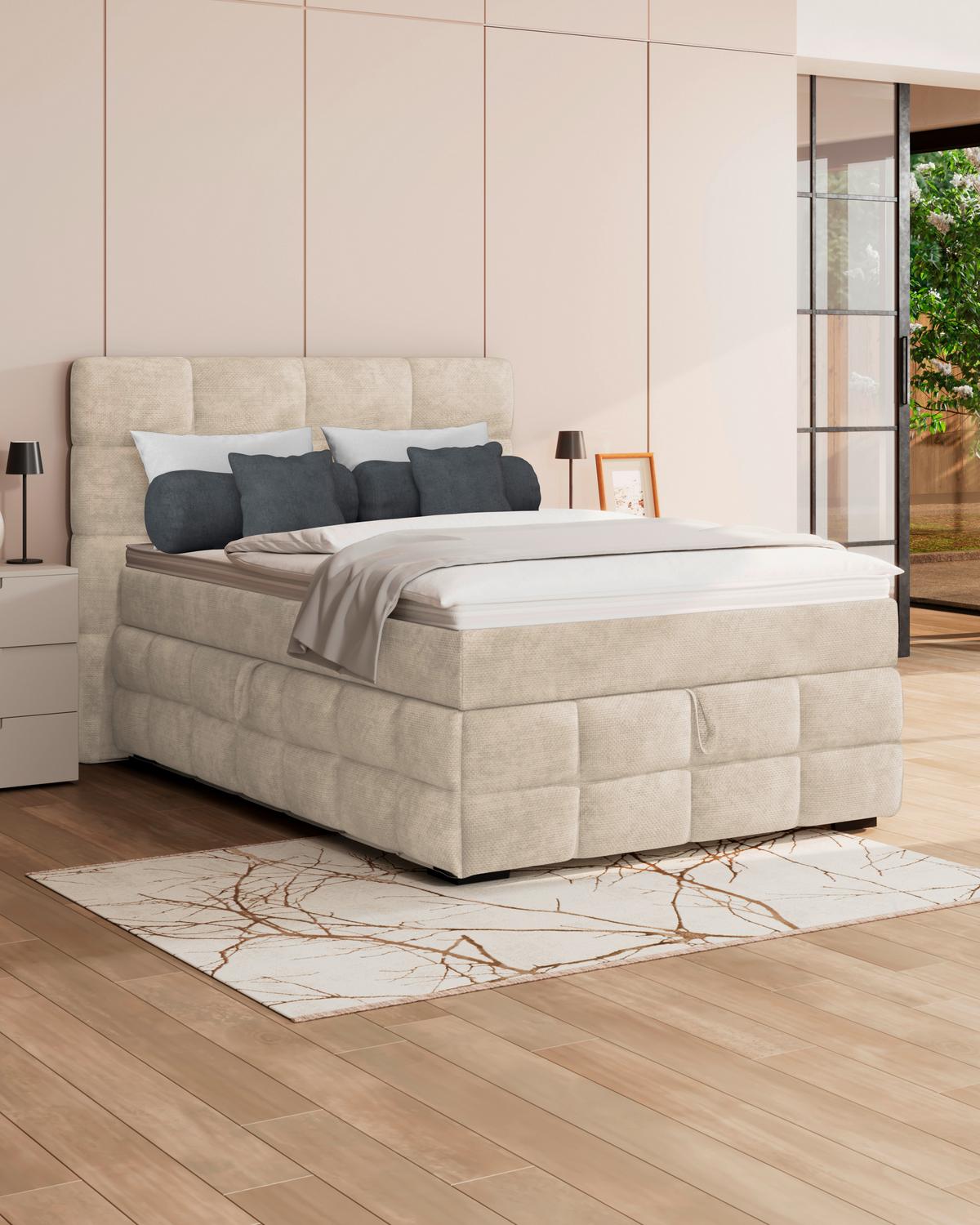 Čalouněná postel VEGA 140x200 cm, bílá - bílá/černá, Trend, dřevo/textil (140/200cm)