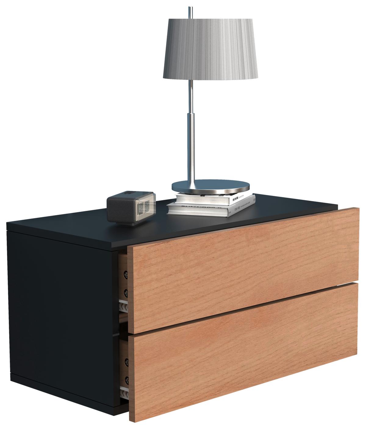 Nachtkästchen Usal L B: 60 Cm Schwarz/eiche Dekor - Honigeiche/Schwarz, MODERN, Holzwerkstoff (60/30/32cm) - MID.YOU