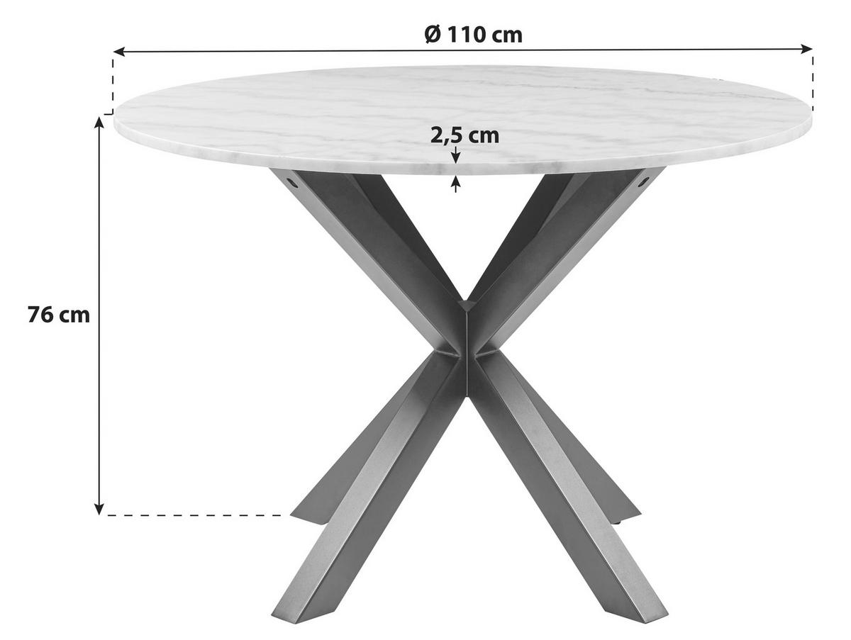 Jedálenský stôl HEAVEN 110 cm - čierna/biela, Konventionell, kov/kameň (110/76cm) - MID.YOU