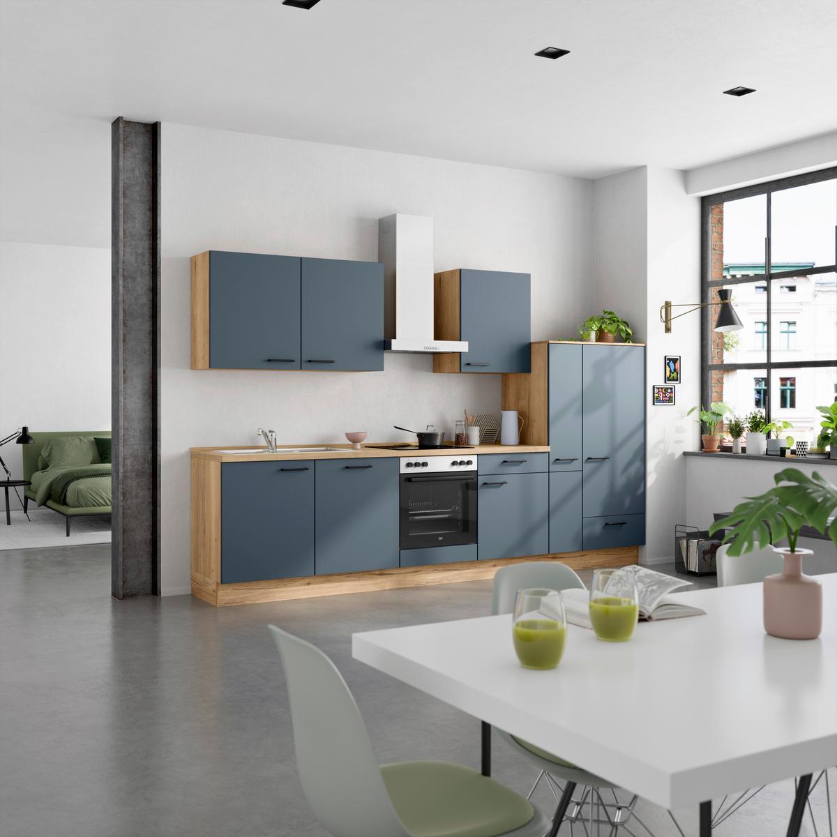 Küchenleerblock Easytouch Low-Line, L11 Rechts - Blau/Eichefarben, MODERN, Holzwerkstoff (330cm) - Nobilia