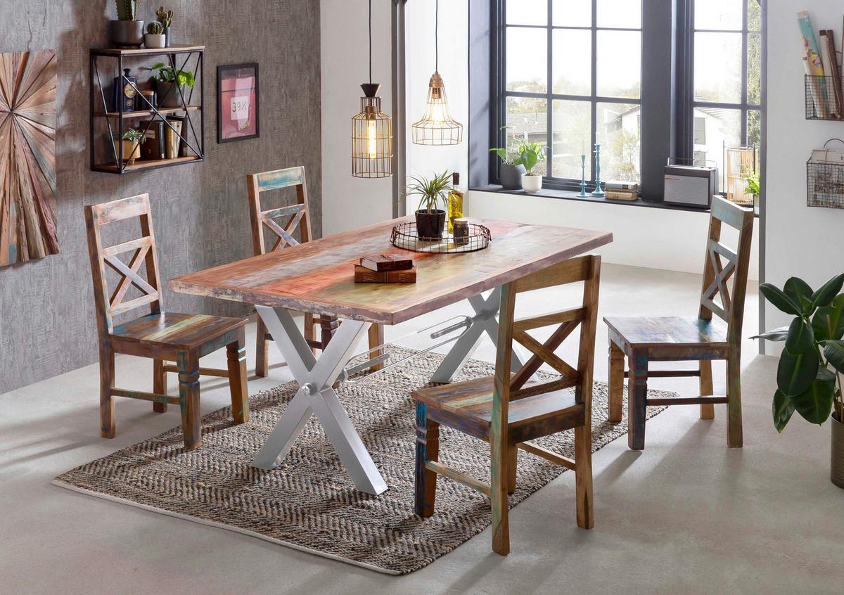 Esstisch Multicolor /Silberfarben L: 200cm - Silberfarben/Multicolor, MODERN, Holz/Metall (200/100/76,5cm) - MID.YOU