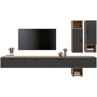Wohnwand, The One 7, B: 300 cm Grau/Artisan Eiche Dekor - Schwarz/Eiche Artisan, Trend, Holzwerkstoff (300/178/34cm)