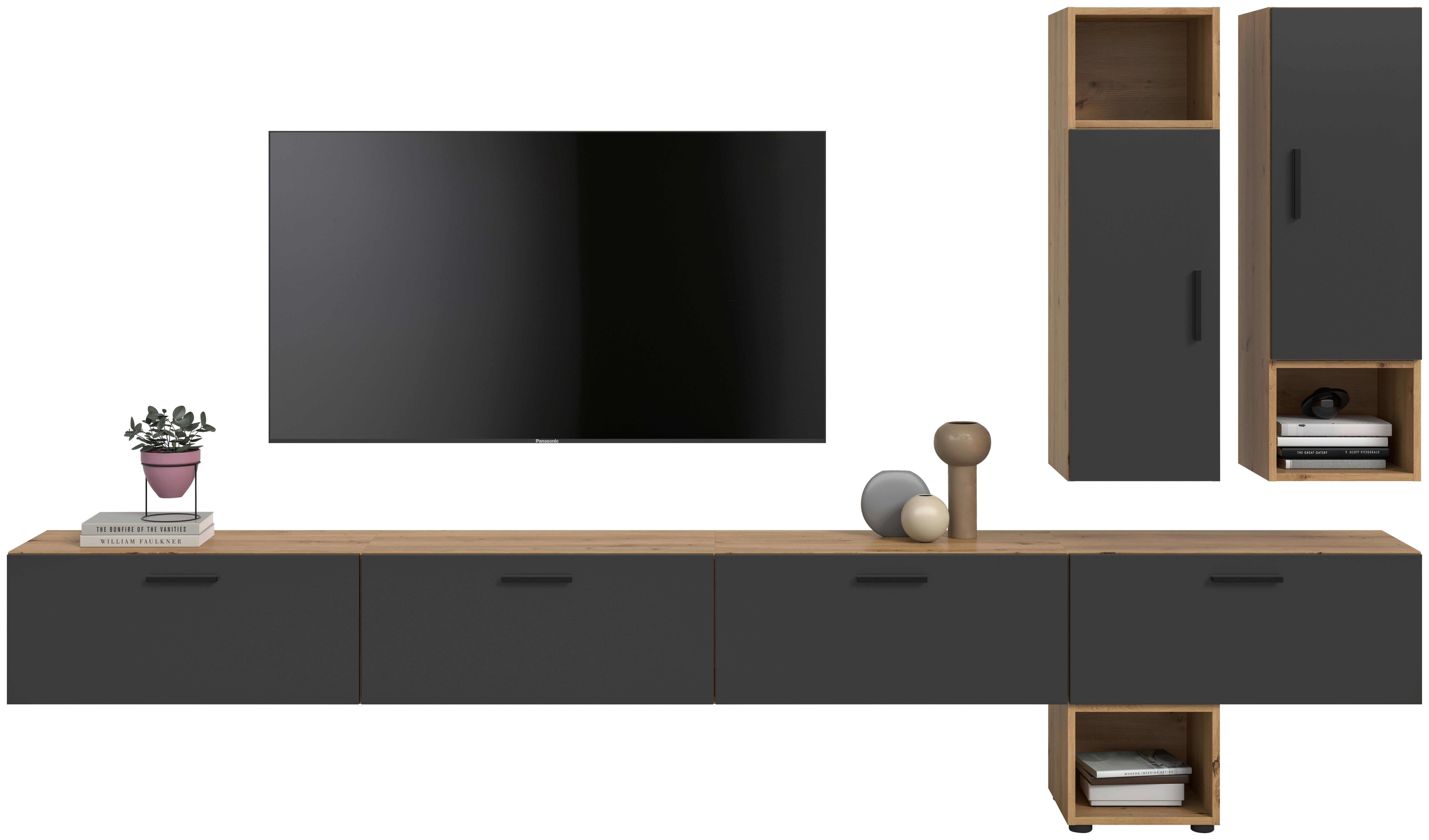 Wohnwand, The One 7, B: 300 cm Grau/Artisan Eiche Dekor