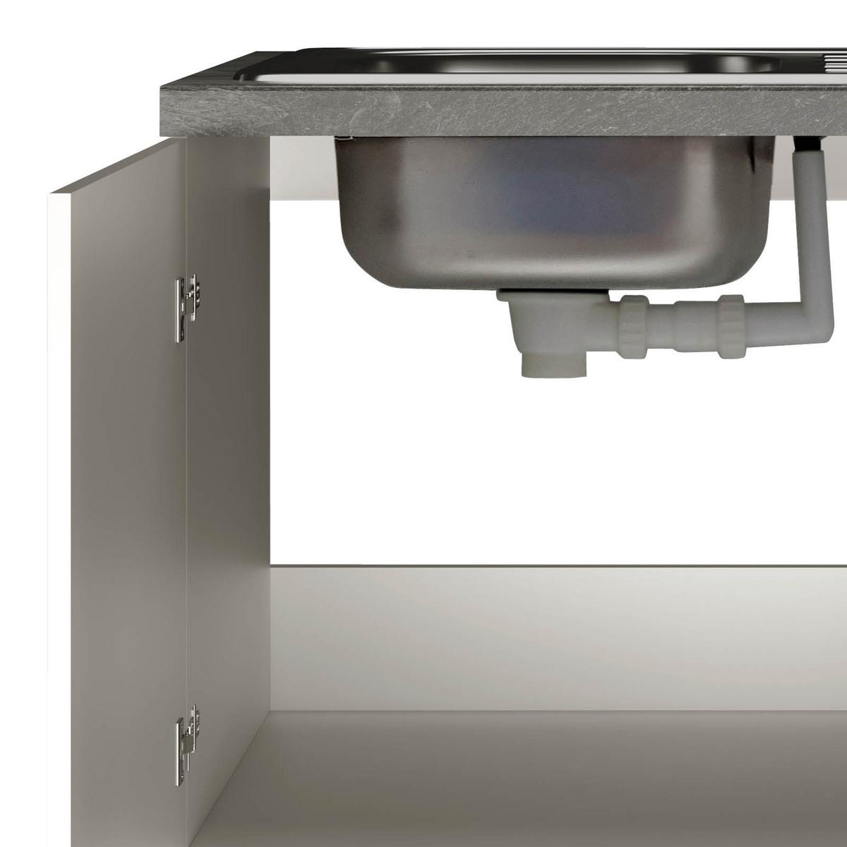 Spülenschrank Mit Spüle Alba B: 100 cm Weiß/Schiefer - Schieferfarben/Weiß Hochglanz, MODERN, Holzwerkstoff (100/86/57cm)