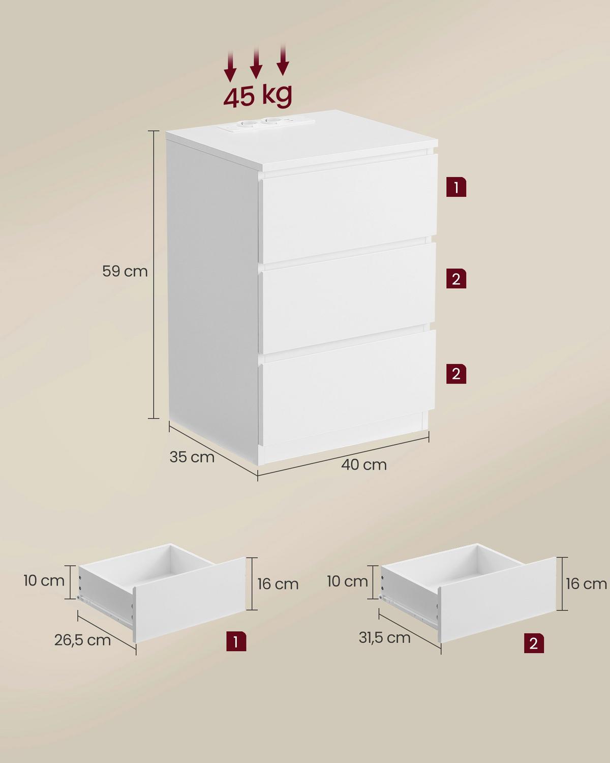 Nachtkästchenset Nightstand - Weiß, MODERN, Holzwerkstoff (40/59/35cm) - MID.YOU