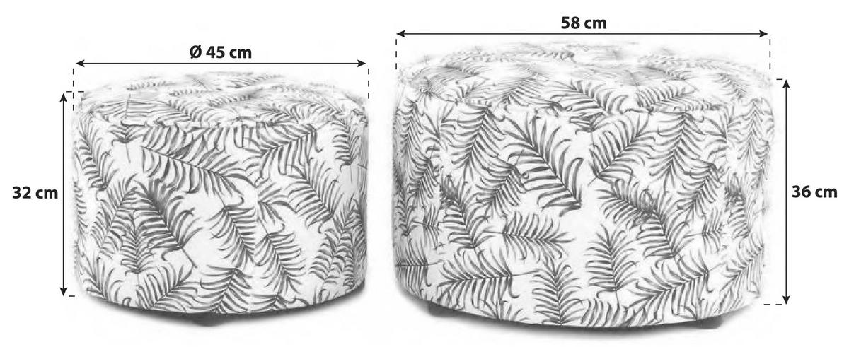 Stapelhocker Indira Flower Weiß Grün H: 32/36 cm 2er-Set - Weiß/Grün, Basics, Kunststoff/Textil (45+58cm) - Kayoom