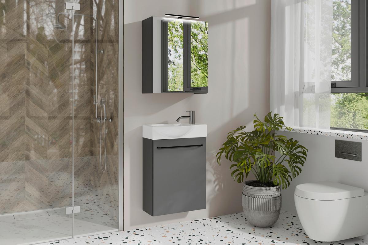 Spiegelschrank Spree Anthrazit B: 50 cm - Anthrazit, MODERN, Glas/Holzwerkstoff (50/60/20cm) - MID.YOU