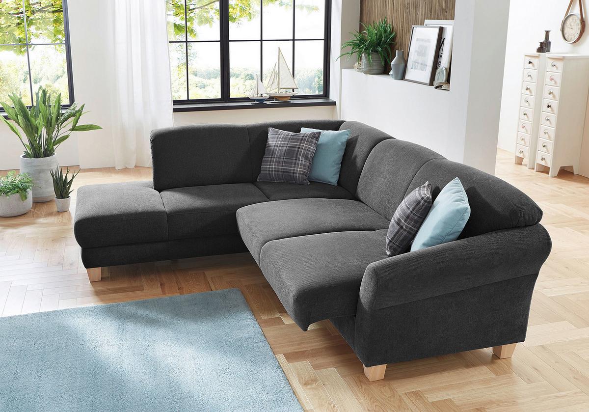 Ecksofa Gotland schwarz mit Bettkasten, 212x257 cm - Schwarz/Naturfarben, KONVENTIONELL, Textil (212/257cm) - Sit & More