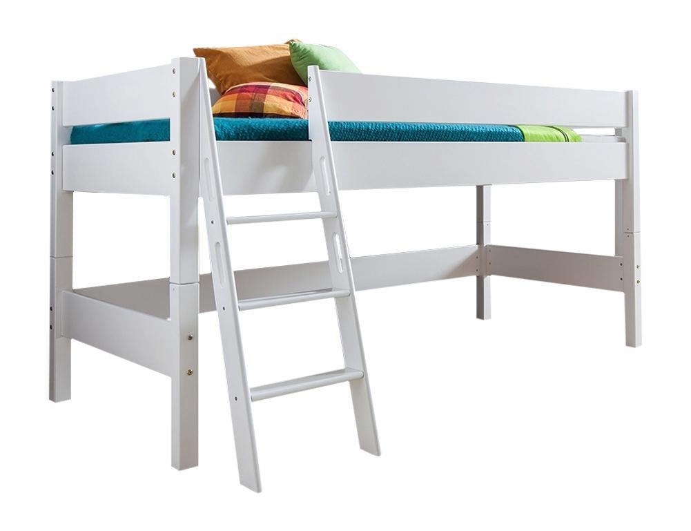 mittelhohes Bett Kim 90x200 cm Buche Massiv - Weiß, Design, Holz (208/127/113cm)