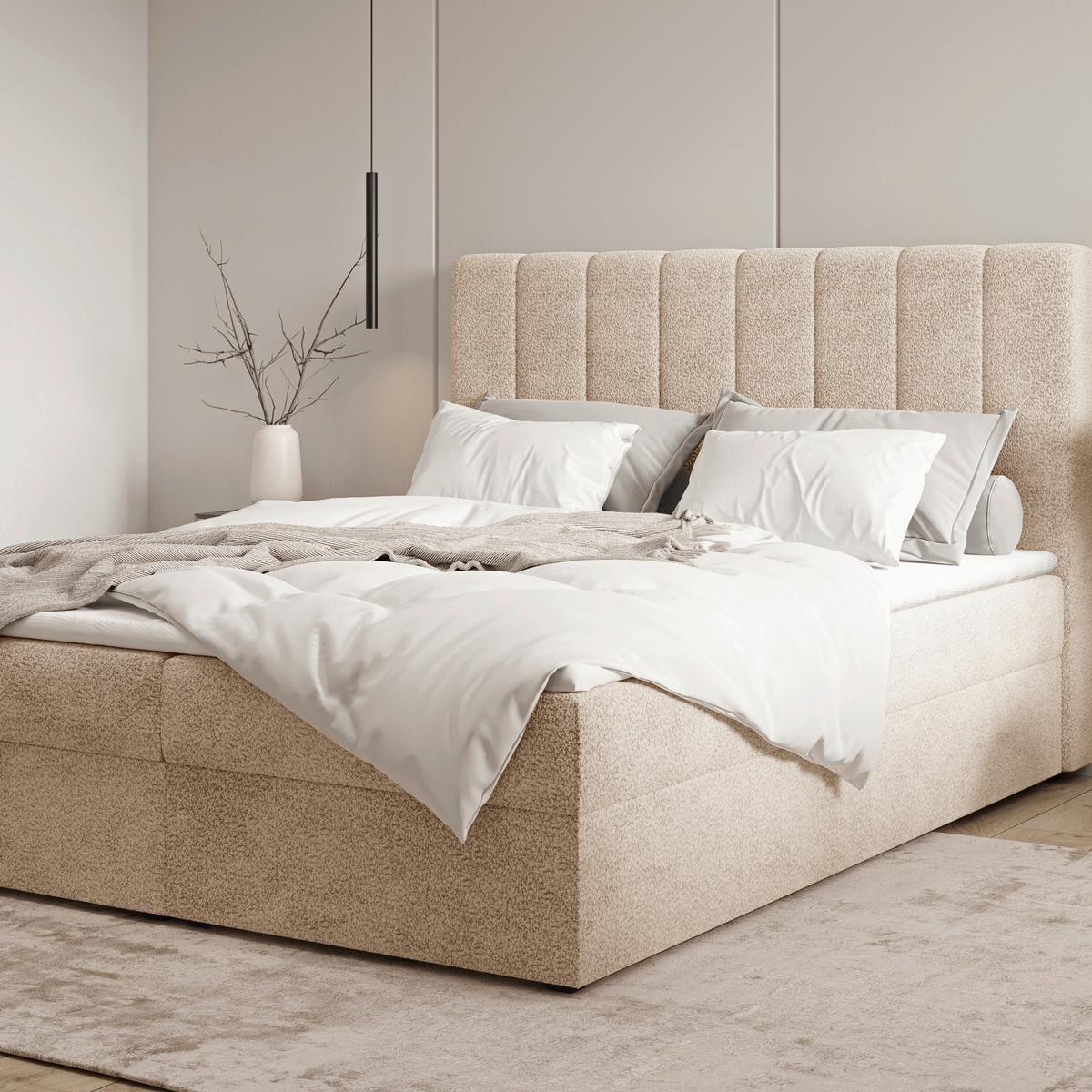 Boxbett Paris Lf: 160x200 Beige - Beige/Schwarz, MODERN, Holz/Kunststoff (160/200cm) - MID.YOU