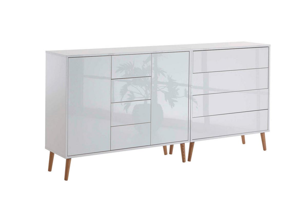 Sideboard Mailand Weiß Hochglanz B: 184,5 cm - Weiß Hochglanz/Eiche Artisan, MODERN, Holzwerkstoff (184,5/86/33cm) - MID.YOU