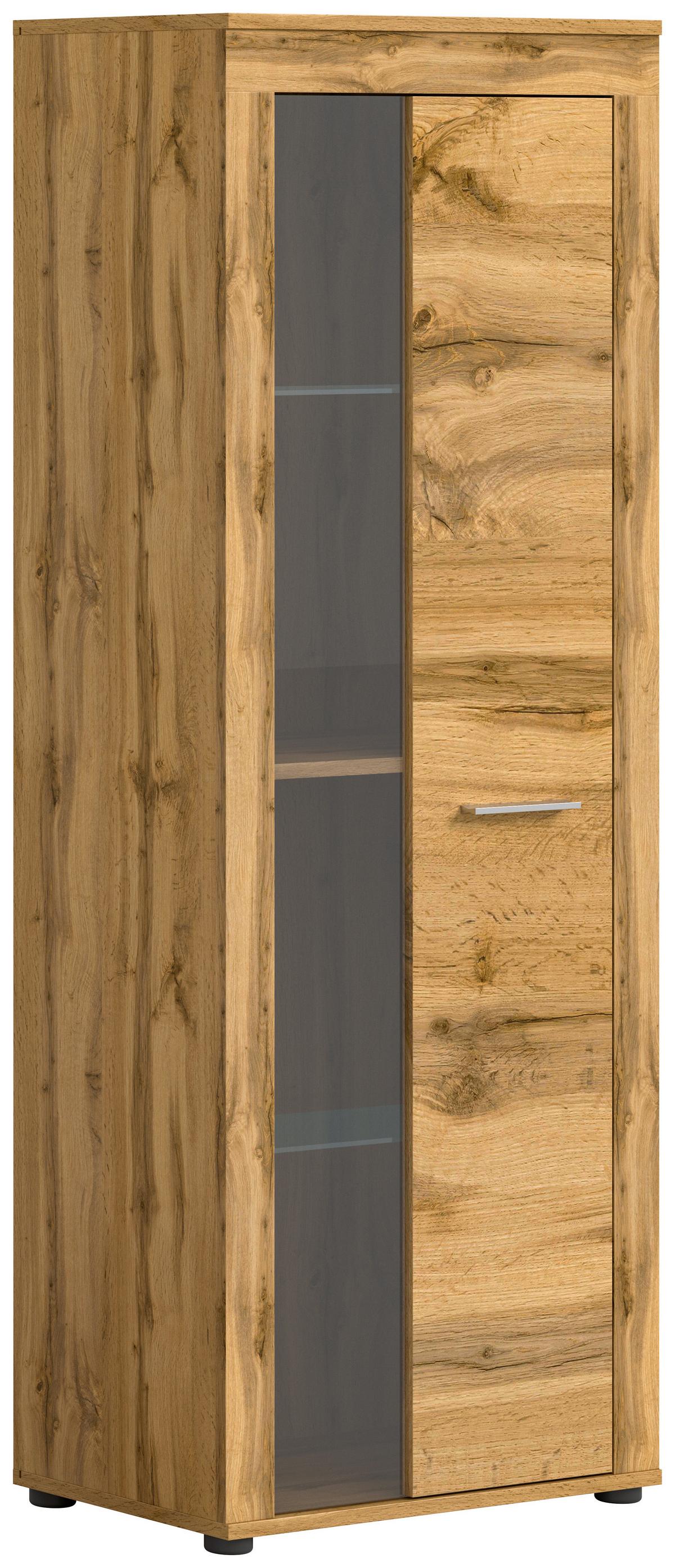 Vitrine Jam Eiche Dekor B: 60 Cm - Eiche Wotan/Schwarz, Design, Glas/Holzwerkstoff (60/159/35cm) - MID.YOU