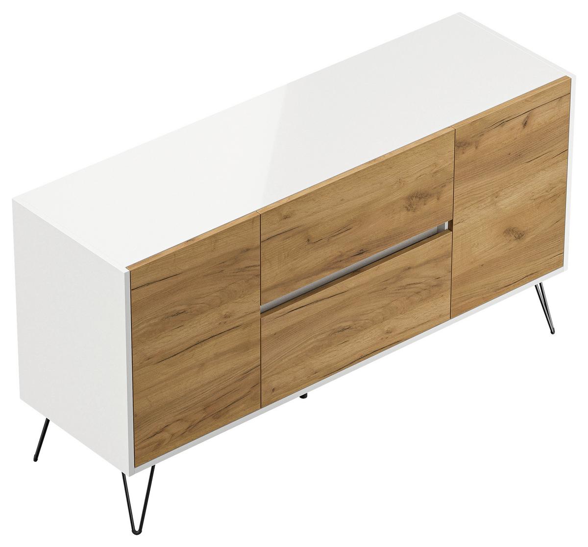 Sideboard Posseik Industrial Weiß/Eichefarben B: 139 cm - Eichefarben/Weiß Hochglanz, Design, Holzwerkstoff (139/75,8/42cm) - MID.YOU