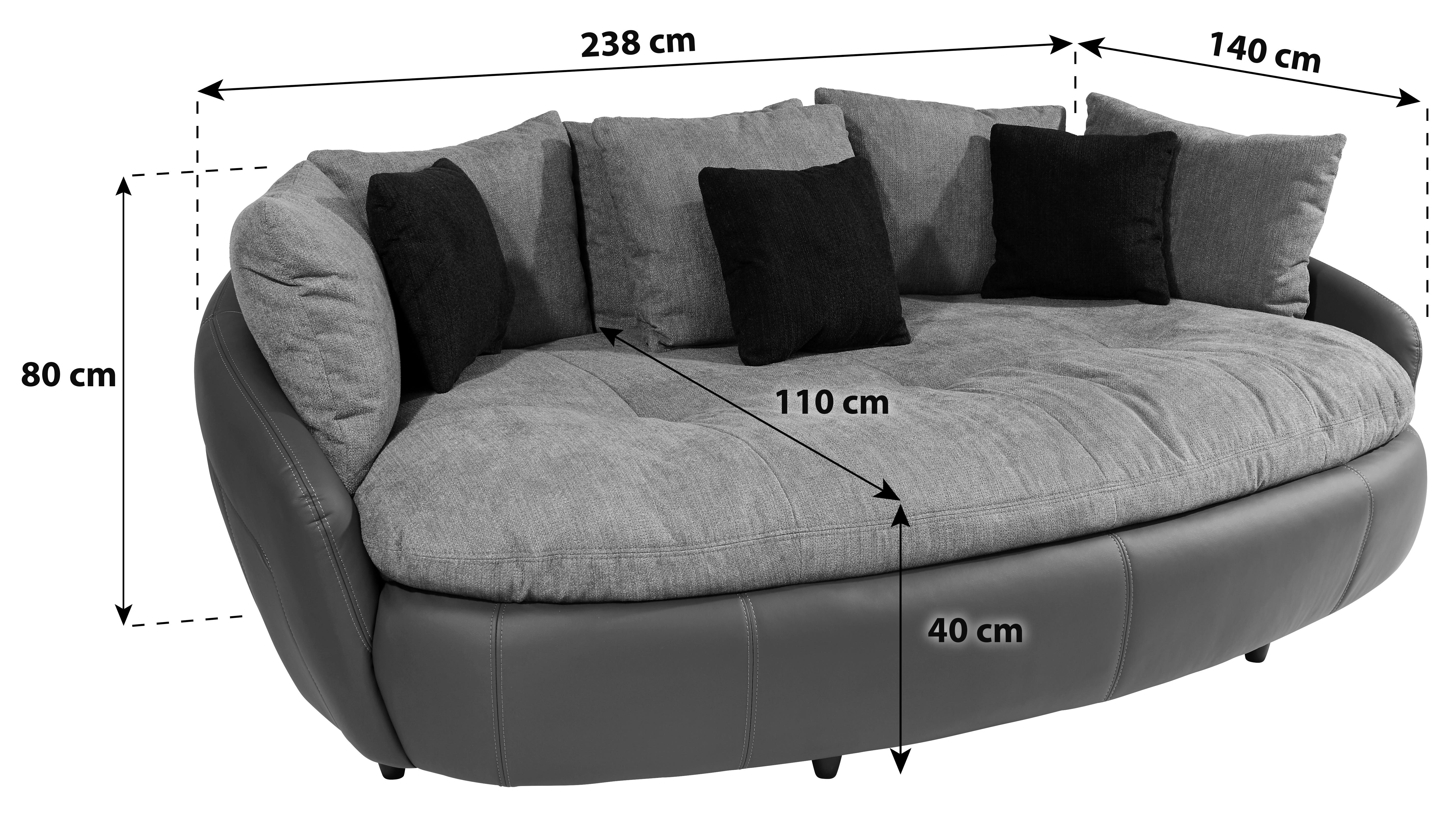 Megasofa mit Kissen Aruba, Mikrofaser/Lederlook - Hellgrau/Schwarz, LIFESTYLE, Textil (238/80/140cm)