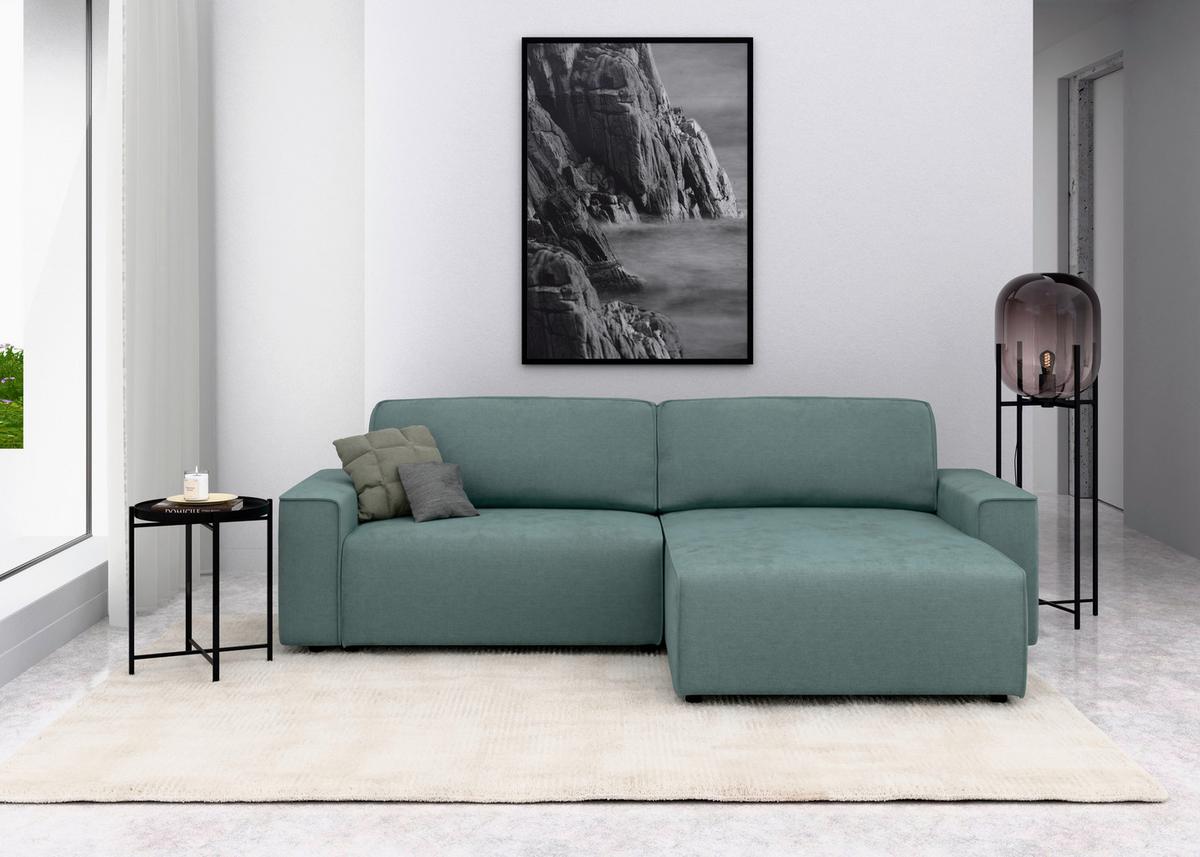 Ecksofa Chance Mintgrau, S: 265x164 cm - Mintgrau/Schwarz, MODERN, Textil (265/164cm) - Trendmanufaktur
