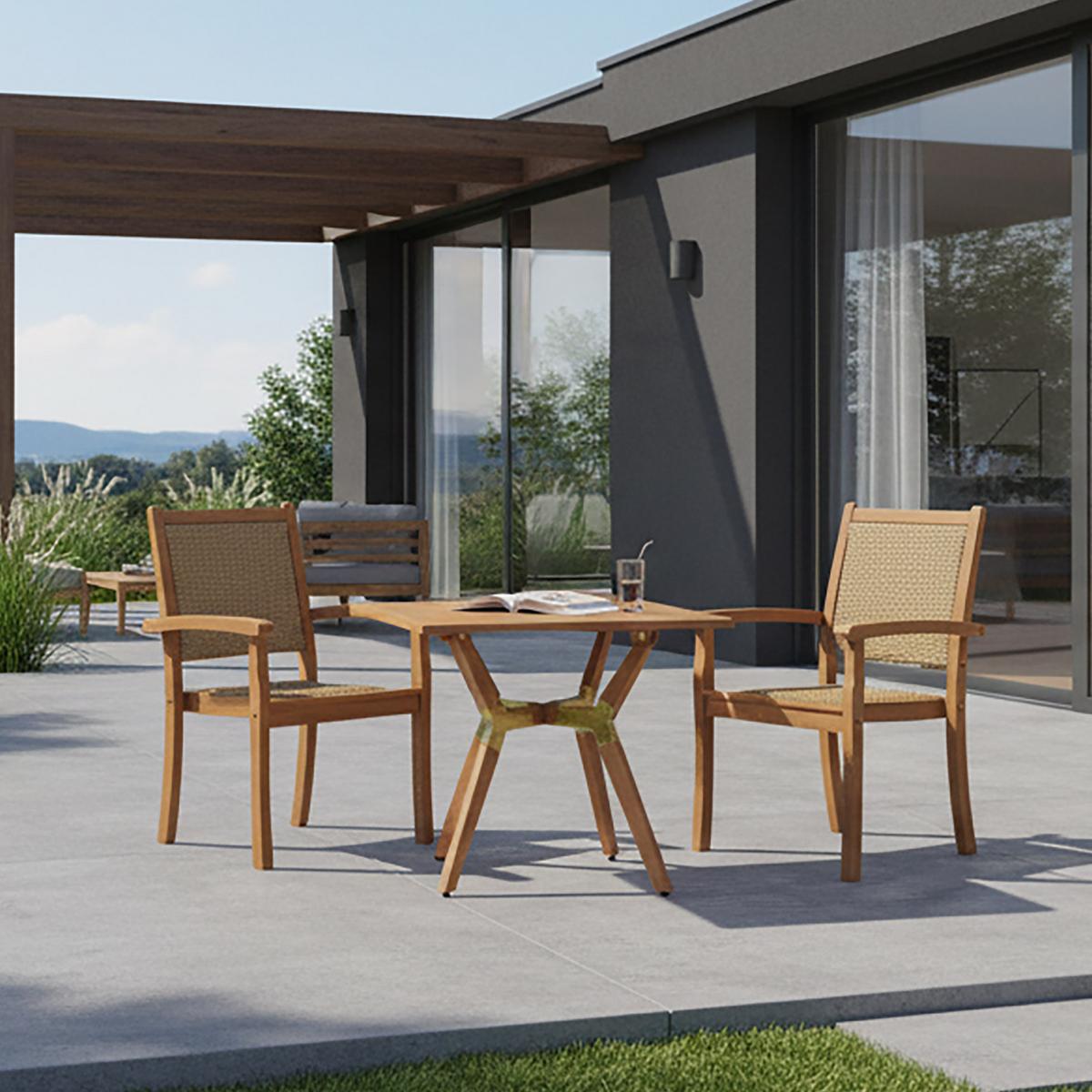 Gartenmöbel Set 3tlg. Castilla Aus Echtholz Massiv - Naturfarben, MODERN, Holz/Kunststoff - Gardenson