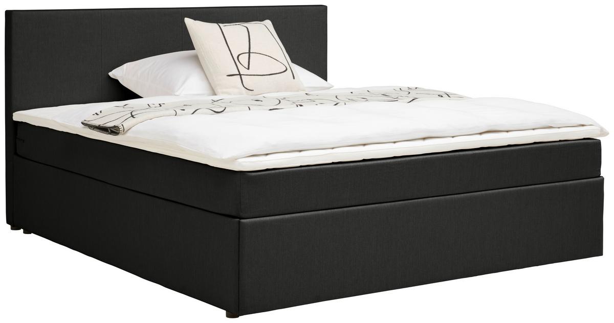 Boxspringbett mit Topper + Bettkasten 160x200 cm Carolina - Schwarz/Grau, Basics, Holz/Holzwerkstoff (160/200cm) - P & B