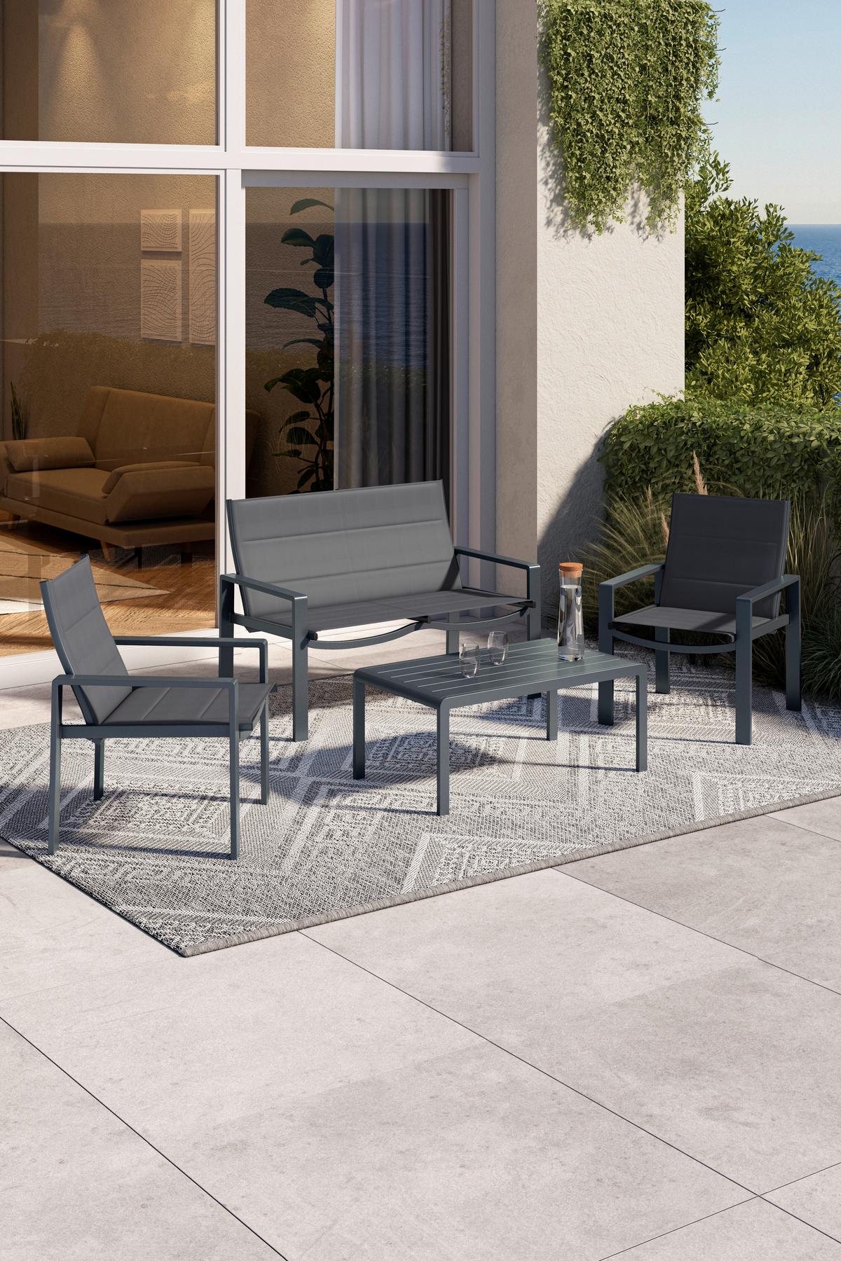 Loungegarnitur Palma - Dunkelgrau, MODERN, Textil/Metall - Luca Bessoni
