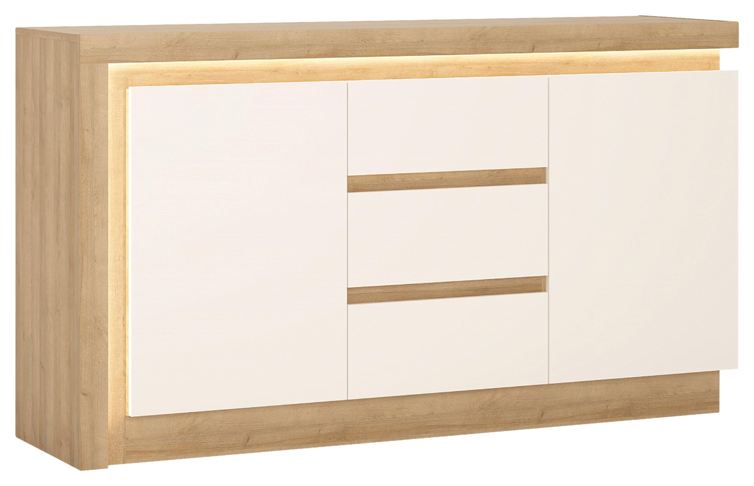 Kommode Lyon Hell Weiß/eichefarben B: 157 Cm - Weiß Hochglanz/Eichefarben, Trend, Holzwerkstoff (157,6/89,1/42cm)