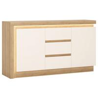 Kommode Lyon Hell Weiß/eichefarben B: 157 Cm - Weiß Hochglanz/Eichefarben, Trend, Holzwerkstoff (157,6/89,1/42cm)