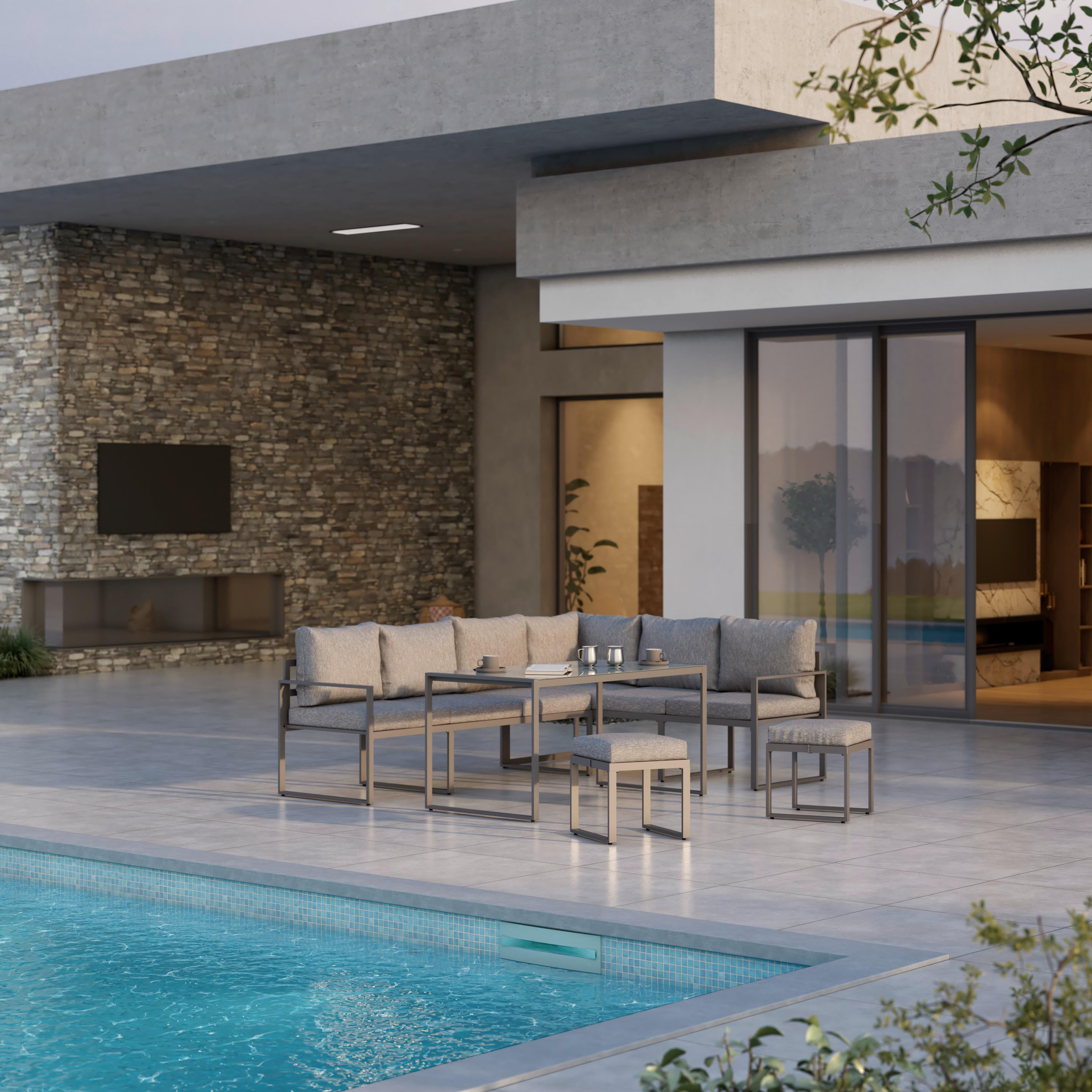 Loungegarnitur 5-Tlg. Leon Metall/Glas mit Kissen - Grau, MODERN, Glas/Metall (239/176cm) - Beldano