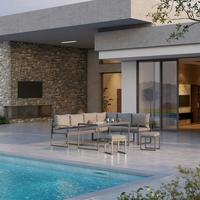 Loungegarnitur 5-Tlg. Leon Metall/Glas mit Kissen - Grau, MODERN, Glas/Metall (239/176cm) - Beldano