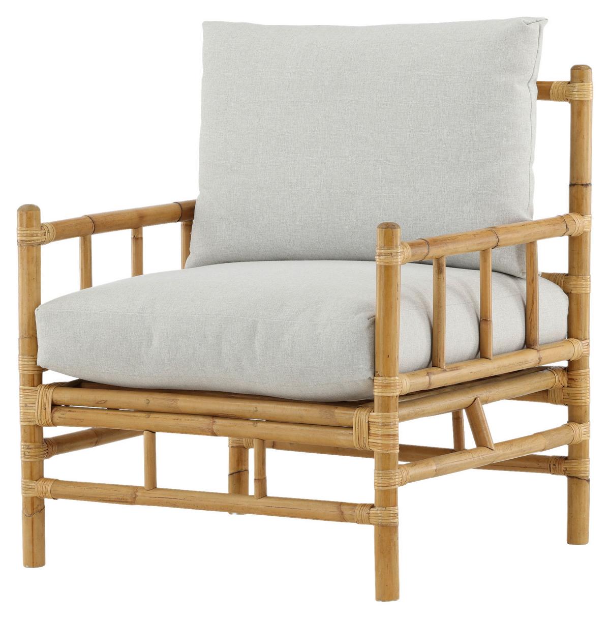 Loungesessel Cane Bambus/Rattan mit Kissen - Hellbraun, KONVENTIONELL, Holz/Textil (78/88/77cm) - Gardenson