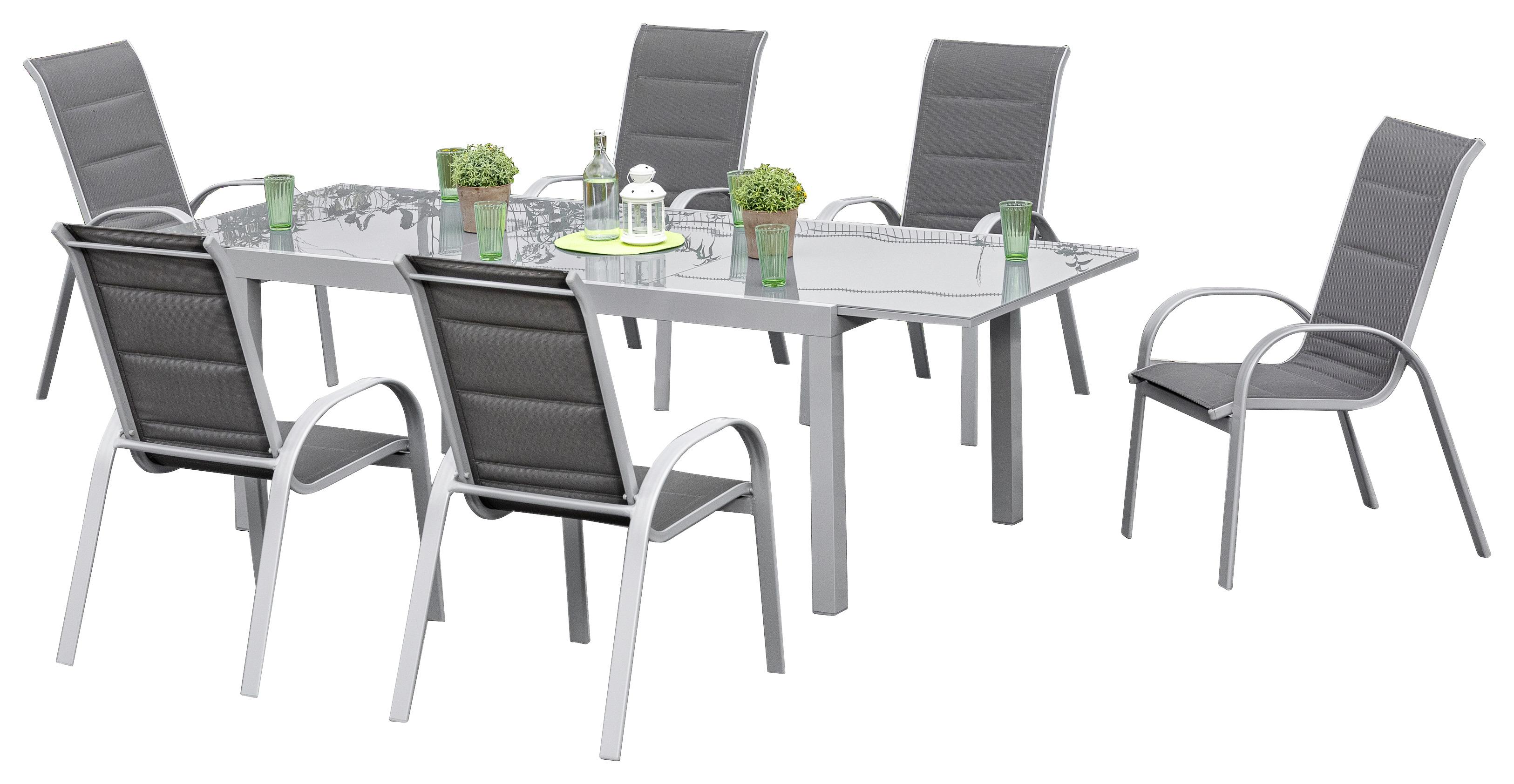 Gartenmöbel Set 7-Teilig Amalfi Di Lusso Metall/Glas/Textil