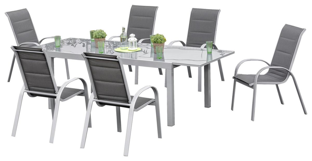 Gartenmöbel Set 7-Tlg Amalfi Di Lusso Metall/Glas/Textil - Anthrazit/Silberfarben, KONVENTIONELL, Glas/Textil - Gardenson