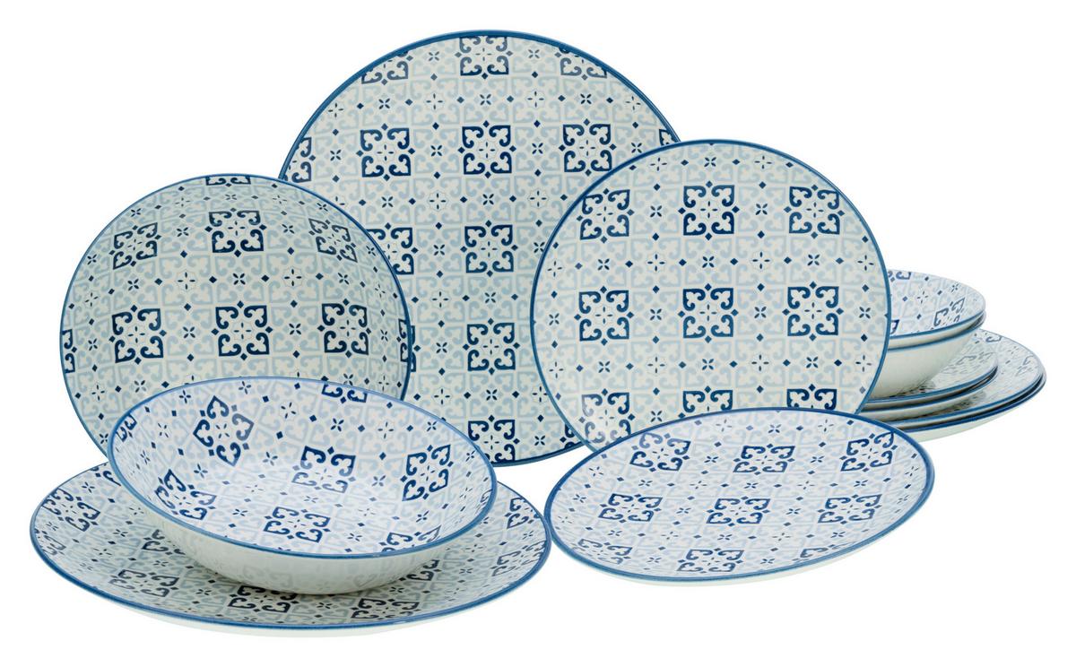 Tafelservice Yara Blau Blau, Weiß L: 31 Cm - Blau/Weiß, Basics, Keramik - Creatable