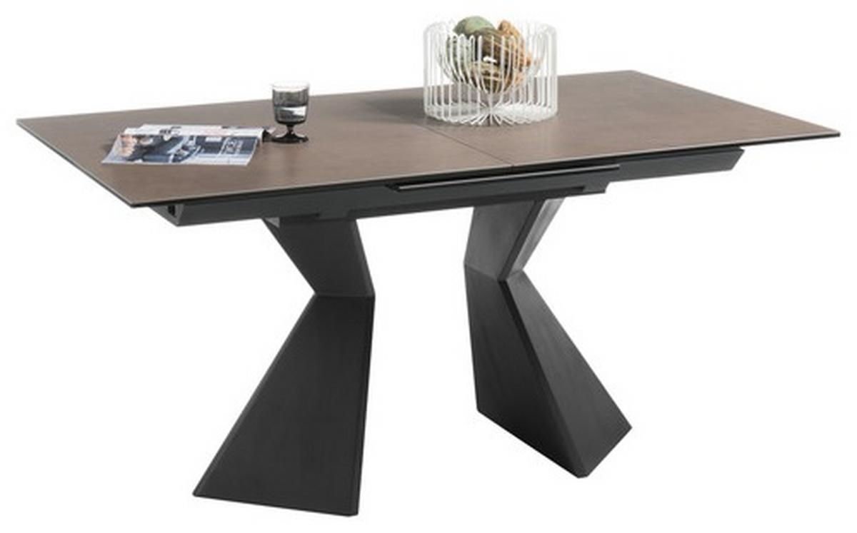 Esstisch Robinson - Taupe/Schwarz, Design, Glas/Holzwerkstoff (160-210/90/76cm) - Livetastic