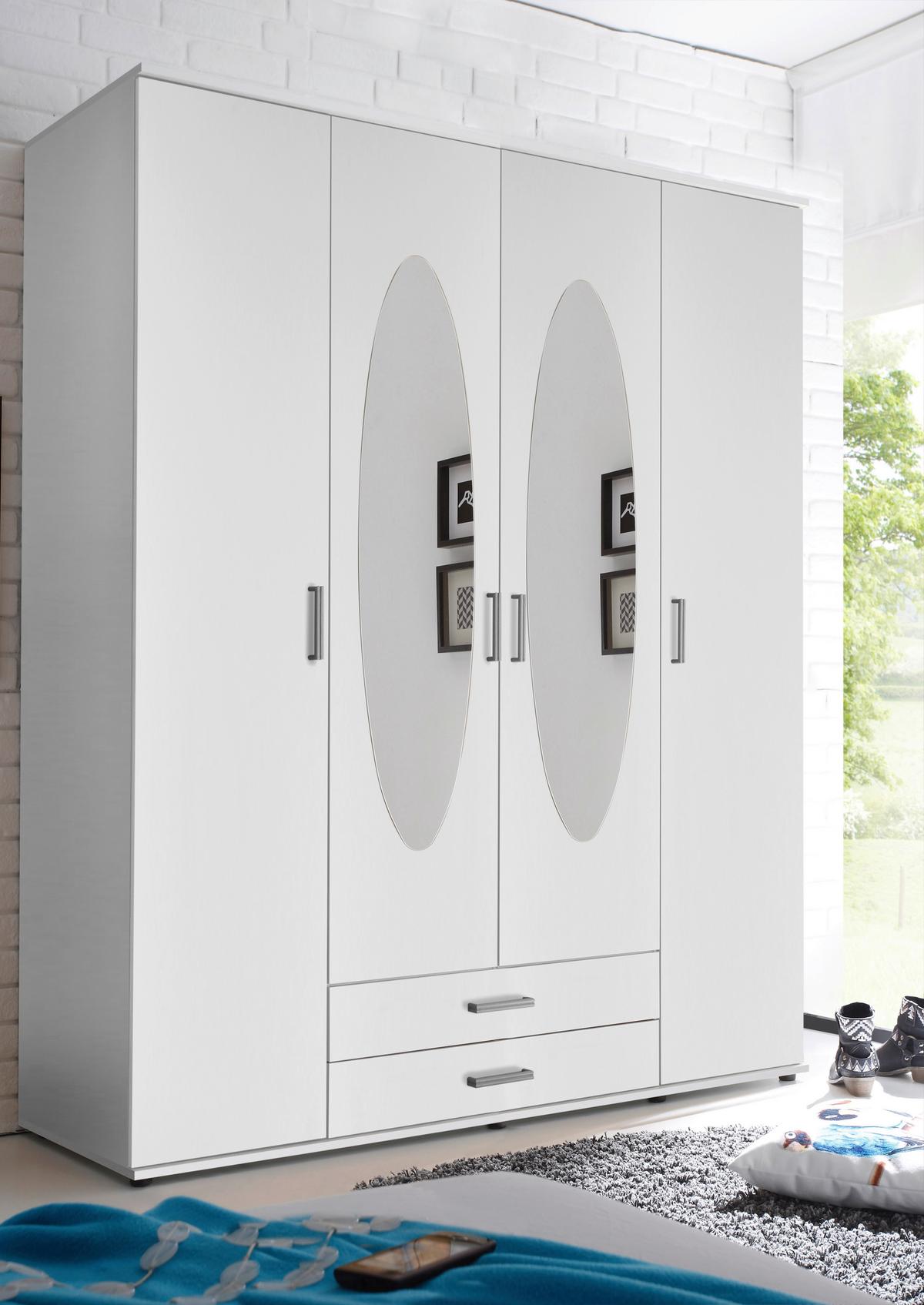 Drehtürenschrank Mit Spiegel 159 Cm Paul, Weiß - Weiß, Basics, Glas/Holzwerkstoff (159/196/54cm)