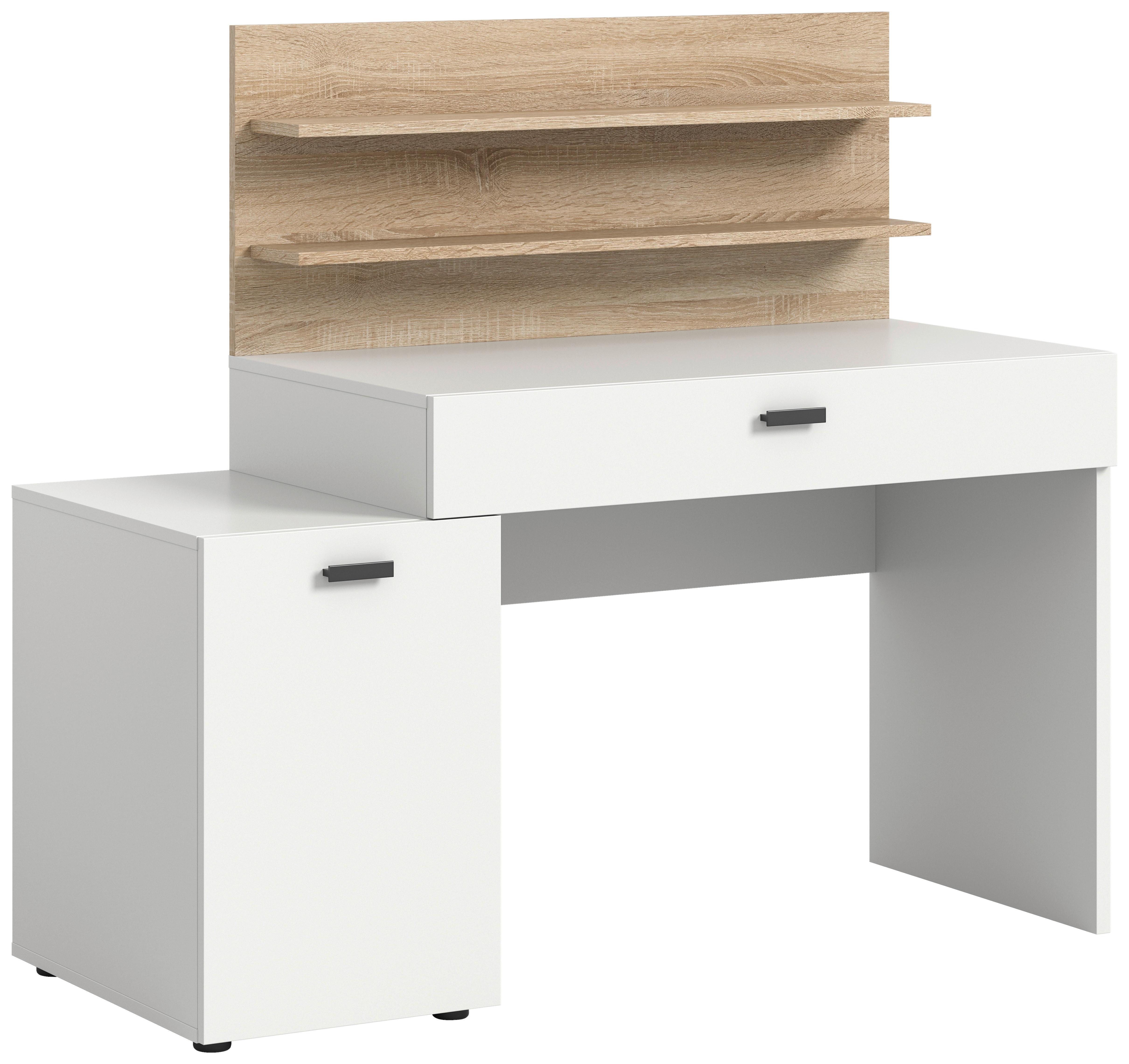 Schreibtisch Match Sonoma Eiche/Weiß L: 130 cm - Eichefarben/Weiß, Design, Holzwerkstoff (130/54/117cm) - MID.YOU