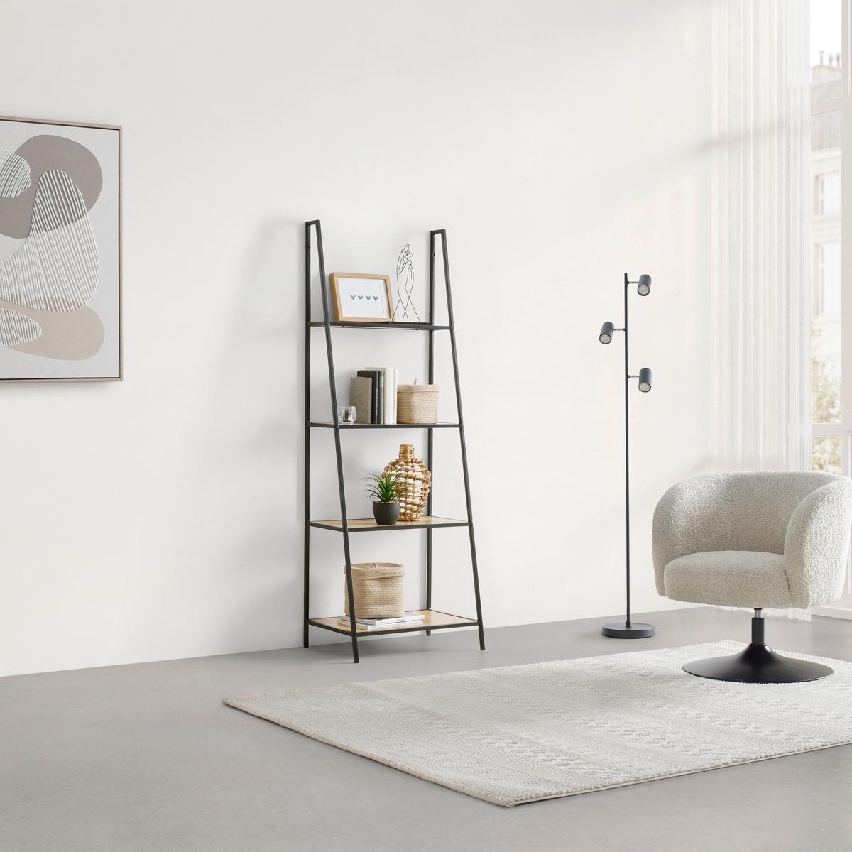 REGÁL JORIS -EXKLUSIV- - čierna/prírodná farba, Modern, kov/kompozitné drevo (60/170/42cm) - Mömax