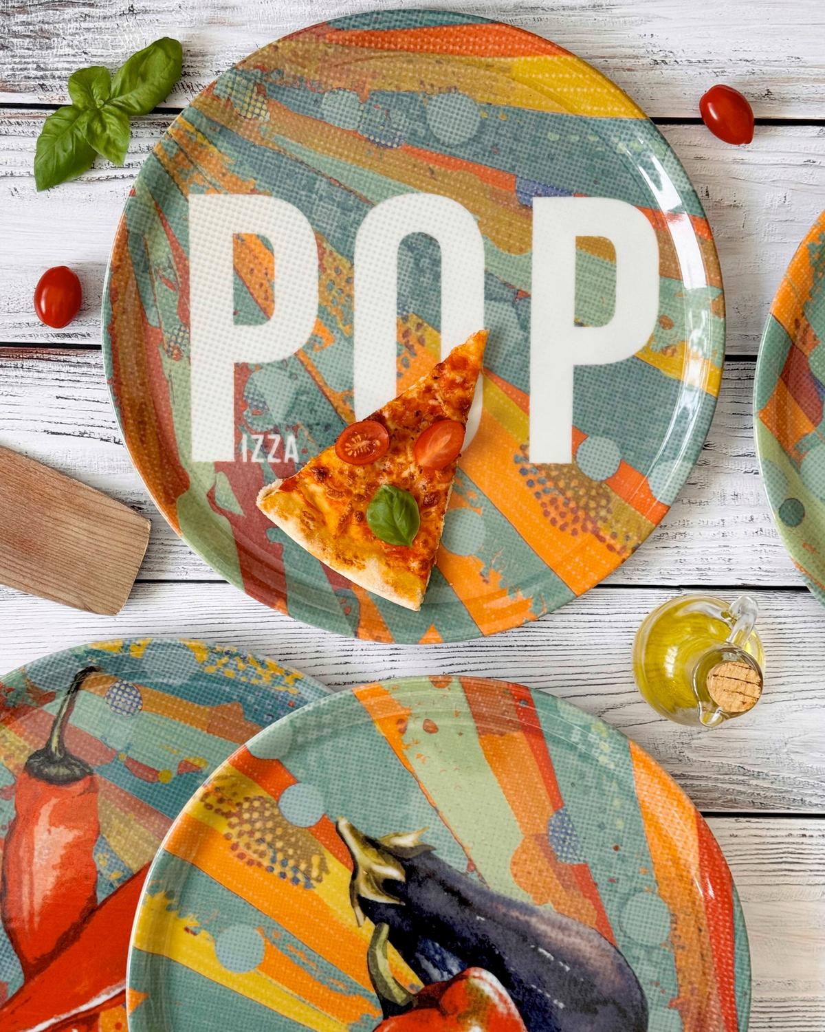 Pizzatellerset Porzellan 4 tlg. D: 31 cm - Blau/Rot, Basics, Keramik (31/2cm) - Mäser