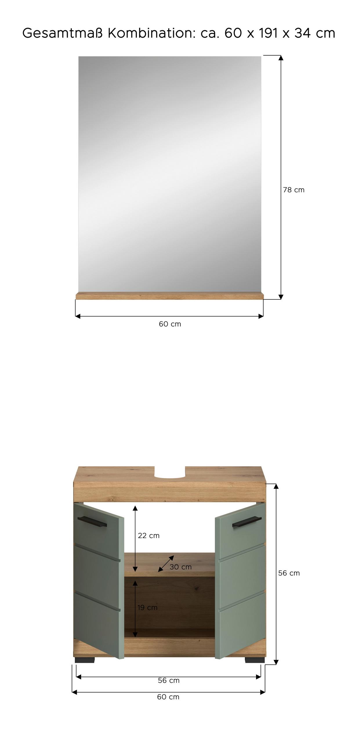 Badezimmer Scout Eiche Dekor/Salbeigrün B: 60cm - Eichefarben/Salbeigrün, MODERN, Glas/Holzwerkstoff (60cm) - MID.YOU
