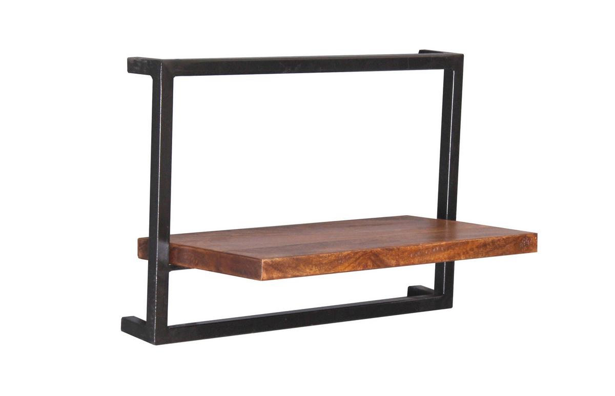 Wandregalset 3-tlg. Mangoholz B: 80cm - Schwarz/Naturfarben, Design, Holz/Metall (80/75/25cm) - MID.YOU