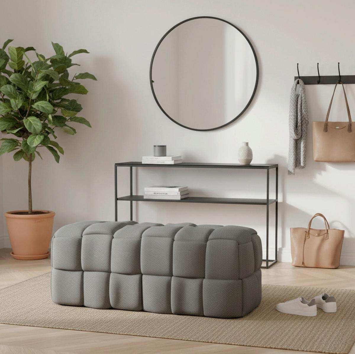 Moderná lavica ELLA tmavosivá, buklé - čierna/tmavosivá, Modern, drevo/textil (110/45/45cm) - Bessagi Home