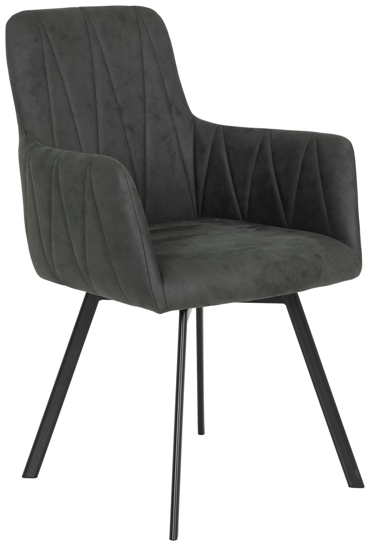 Armlehnstuhl Gesa S Anthrazit Gepolstert Drehbar 2er-Set - Anthrazit/Schwarz, MODERN, Textil/Metall (58/88/63cm) - MID.YOU