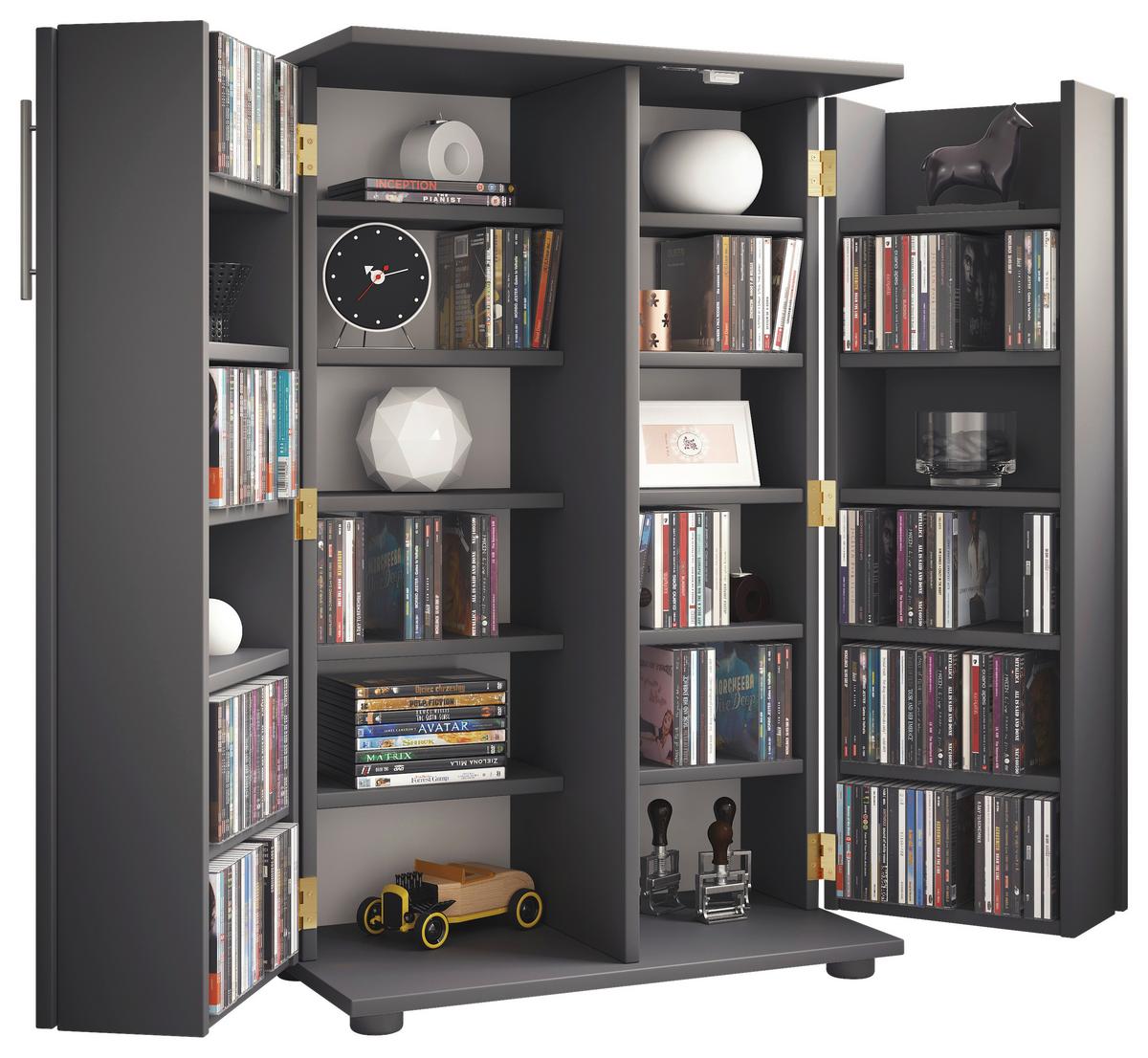 CD-Regal Engalo Anthrazit B: 60 cm - Anthrazit/Schwarz, Design, Holzwerkstoff (60/93/31cm) - MID.YOU